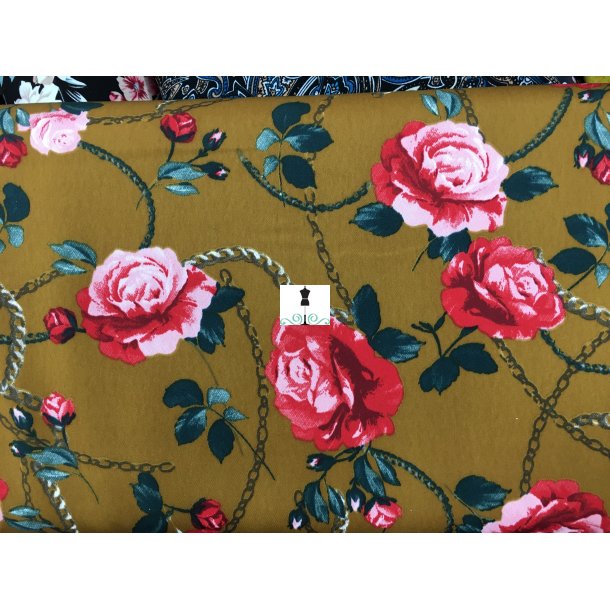 Fast viscose - flot karry med kder og roser