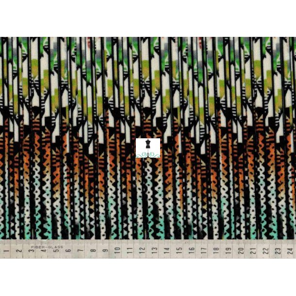 Digital vinterjersey/punto grafisk print i grnne og varme farver - OBS 180 cm bred REST