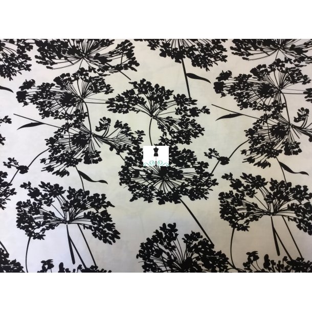 Fast bomuld - velegnet til skjorter mv. rhvid med blomster silhouetter