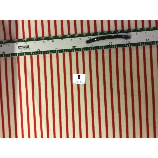 Bomuldsjersey råhvid med røde striber - maritim strikkvalitet
