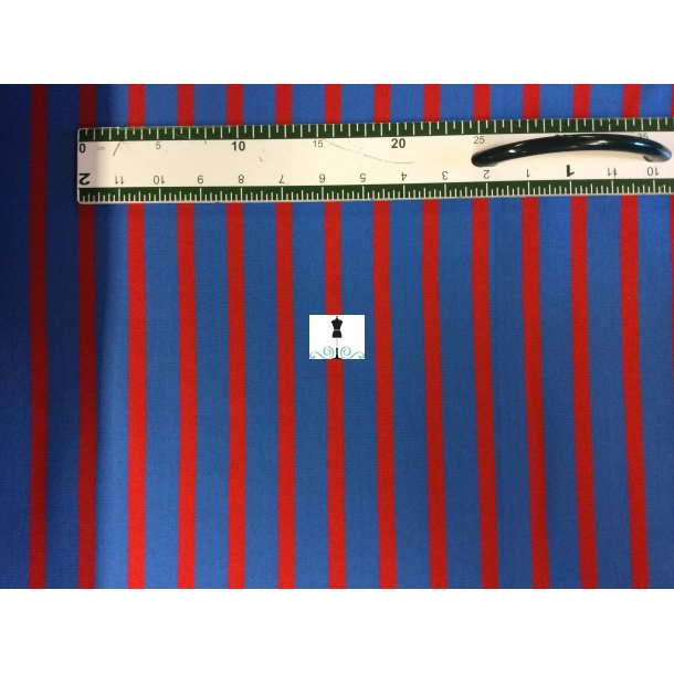 Bomuldsjersey - lækker kraftig kvalitet - klar blå og rød striber på tværs