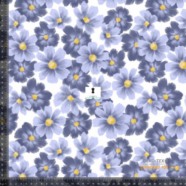Digital jersey med bl vandfarve blomster