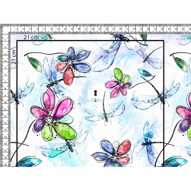 Digital bomuld med smukke akvarel blomster