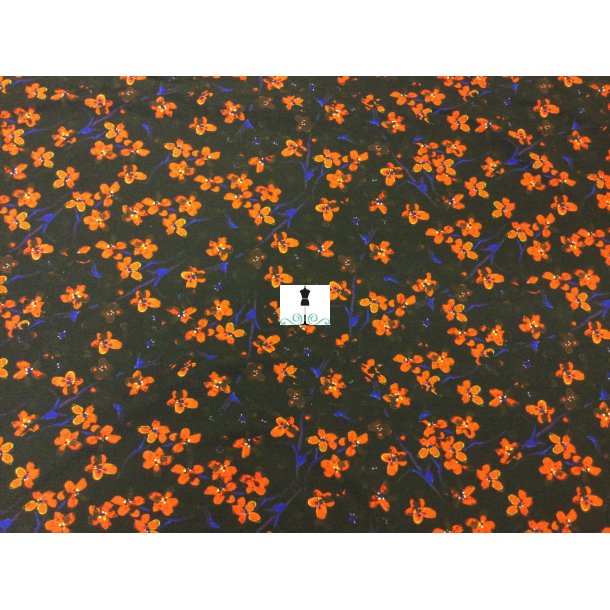 Viscose/lycra sort bund med sm orange blomster